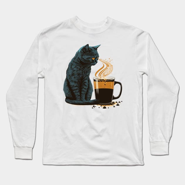 Coffee Cat Long Sleeve T-Shirt by Bondoboxy